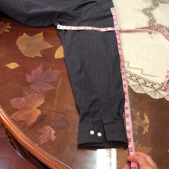 Ben Sherman Men’s Gray Dot Plaid Slim Tailored Stretch Button Up Shirt Size 16.5 - Picture 5 of 8